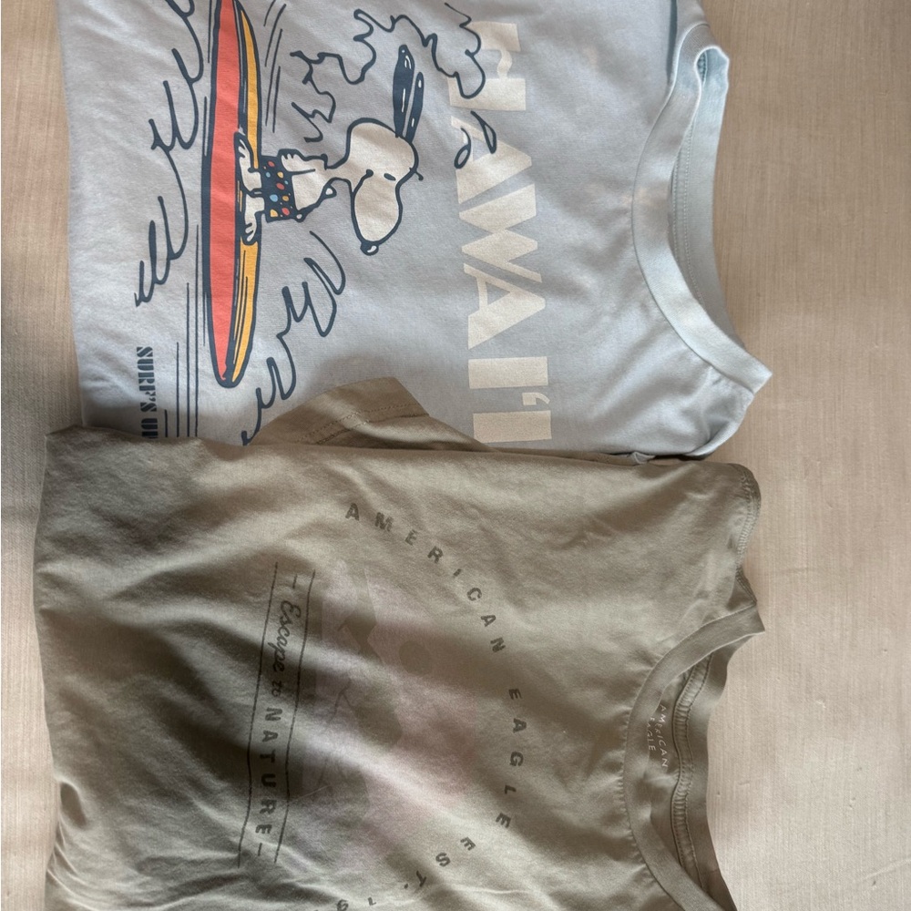 American Eagle Outfitters Men’s Graphic T-Shirts - Blue and Tan